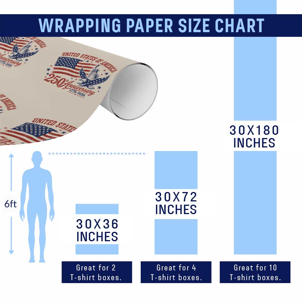 USA 250th Anniversary Wrapping Paper Roll Land Of The Free USA Patriotic 1776 2026 Statue Of Liberty Eagle Flag TS10 Print Your Wear