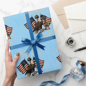 USA 250th Anniversary Wrapping Paper Roll Vintage Eagle US Flag Independence Day 4th July Patriotic TS10 Light Blue Print Your Wear