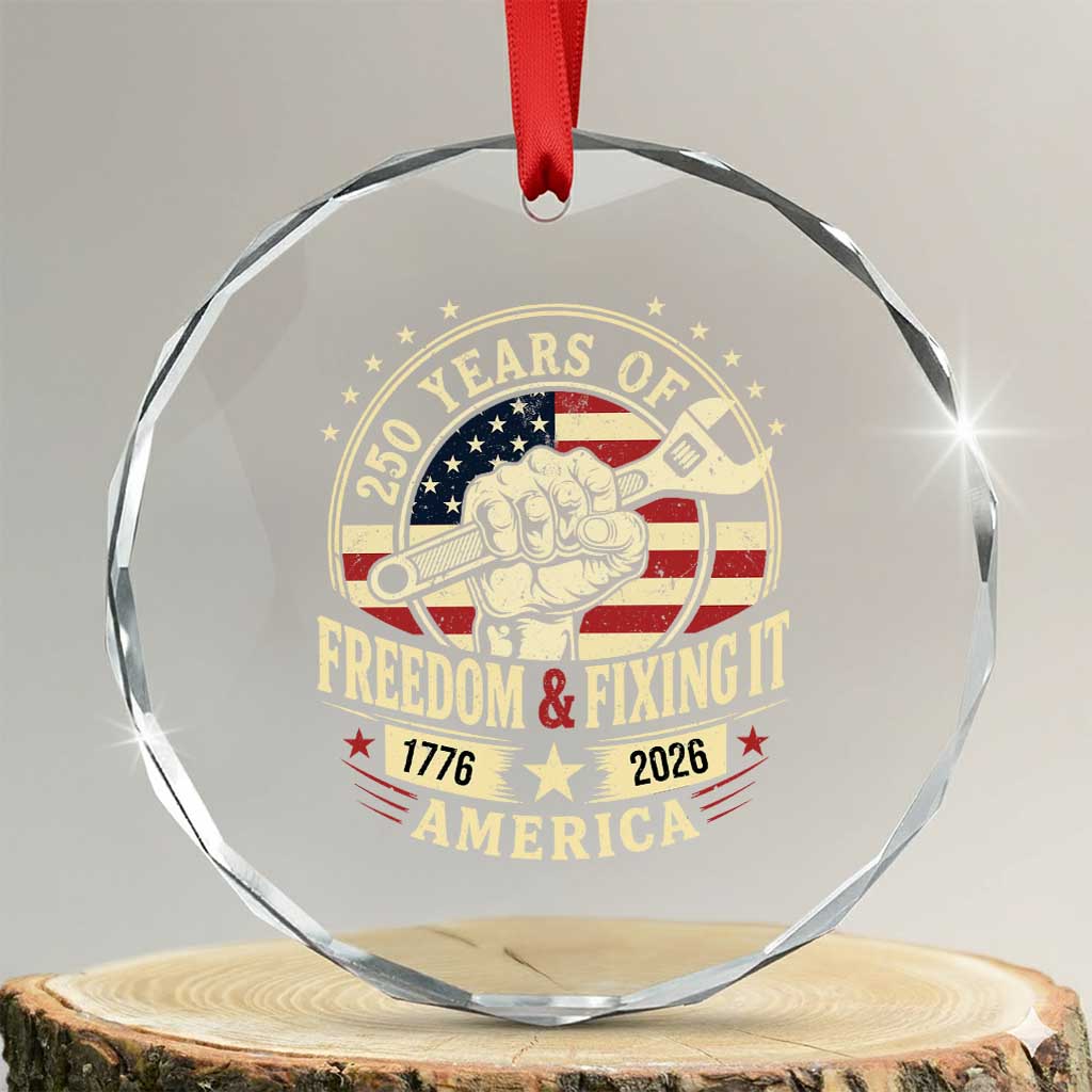 USA 250th Anniversary Patriotic Mechanic Crystal Glass Ornament Freedom And Fixing It TS12 Transparent Glass 3'' Circle Print Your Wear