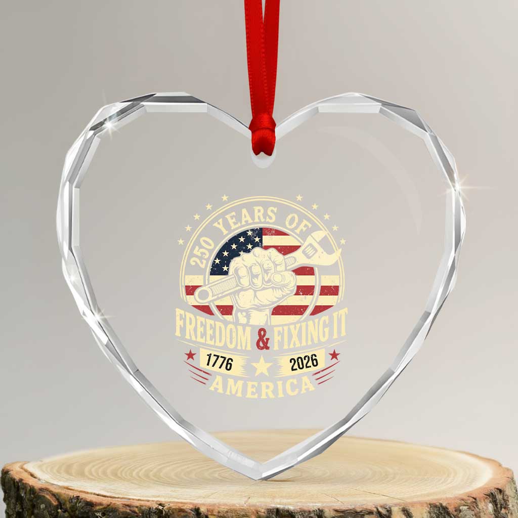 USA 250th Anniversary Patriotic Mechanic Heart Crystal Glass Ornament Freedom And Fixing It TS12 Transparent Glass 3'' Heart Print Your Wear