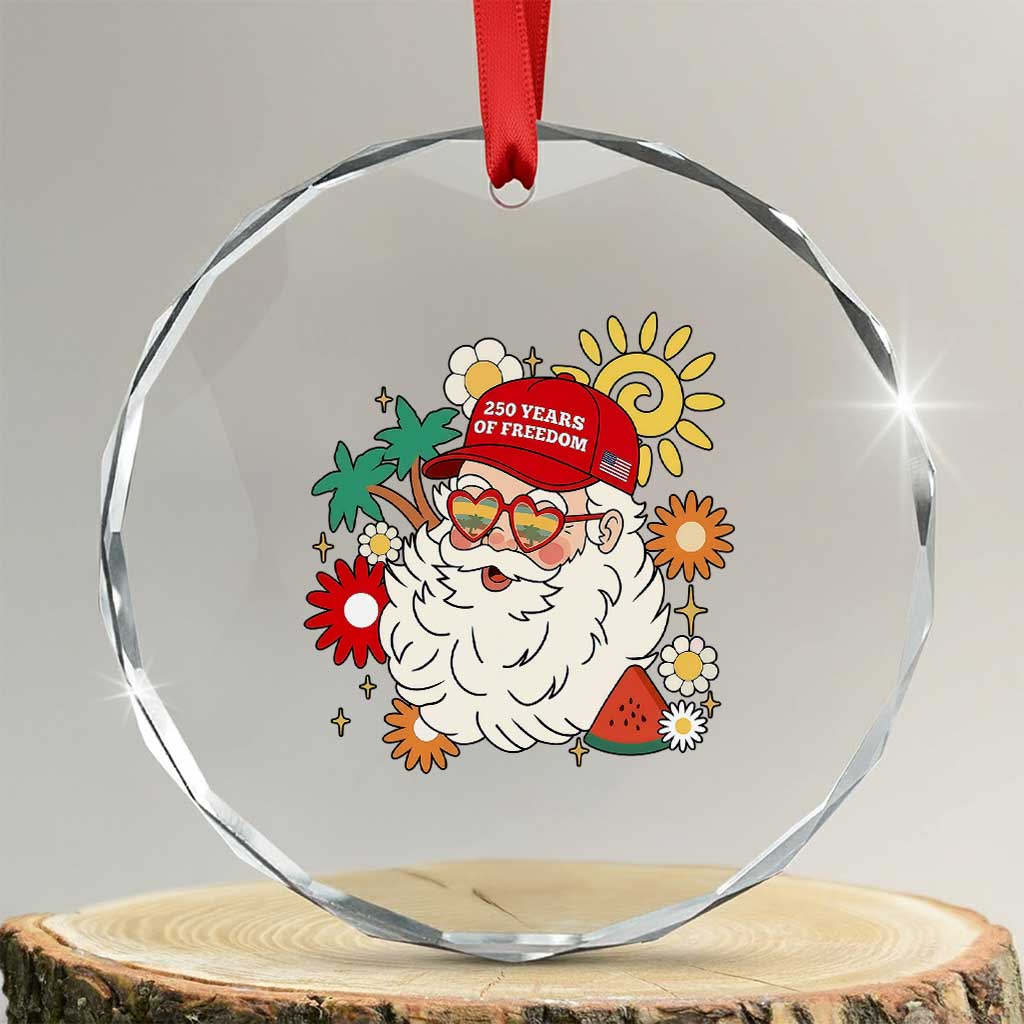 USA 250th Anniversary Santa Christmas In July Crystal Glass Ornament TS14 Transparent Glass 3'' Circle Print Your Wear