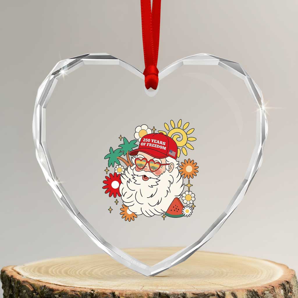 USA 250th Anniversary Santa Christmas In July Heart Crystal Glass Ornament TS14 Transparent Glass 3'' Heart Print Your Wear