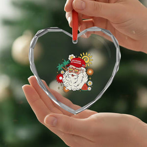 USA 250th Anniversary Santa Christmas In July Heart Crystal Glass Ornament
