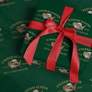 USA 250th Anniversary Wrapping Paper Roll American Map Patriotic 1776-2026 America 250 TS10 Green Print Your Wear