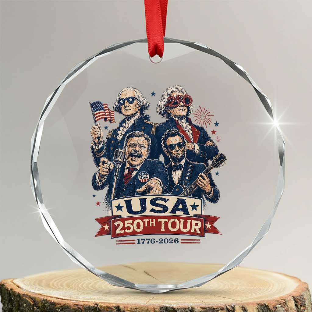 USA 250th Tour 2026 Founding Fathers Rock Concert Crystal Glass Ornament Funny Mount Rushmore Rock Stars Semiquincentennial