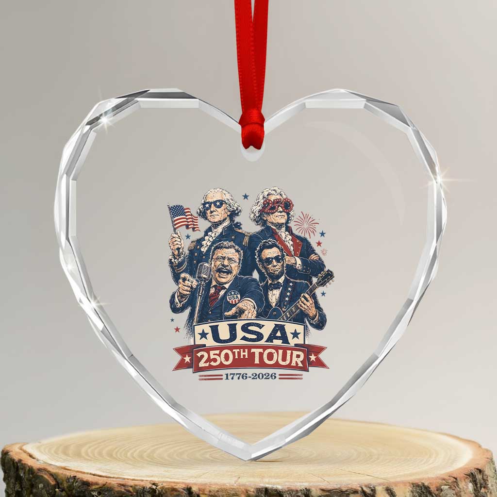 USA 250th Tour 2026 Founding Fathers Rock Concert Heart Crystal Glass Ornament Funny Mount Rushmore Rock Stars Semiquincentennial
