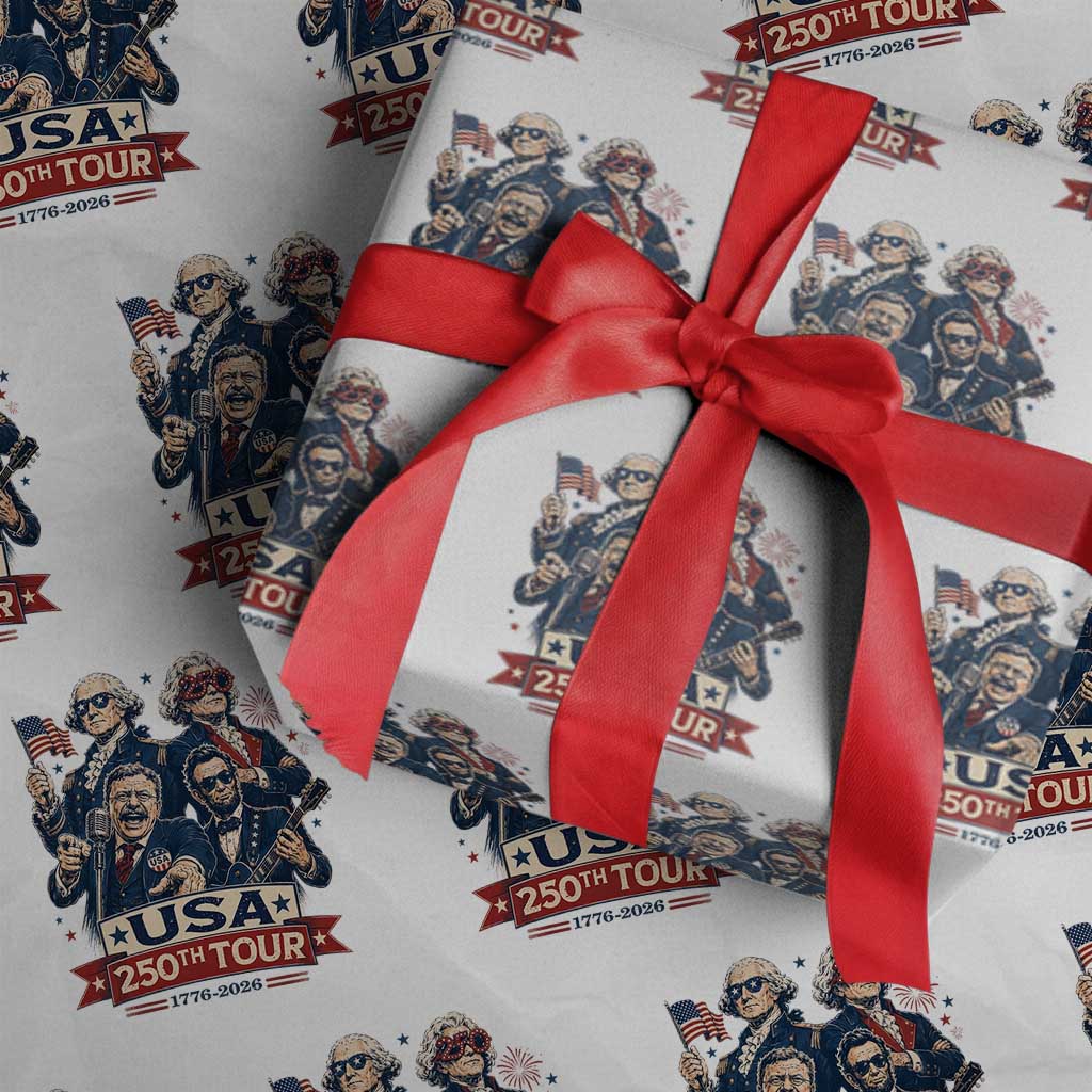 USA 250th Tour 2026 Founding Fathers Rock Concert Wrapping Paper Roll Funny Mount Rushmore Rock Stars Semiquincentennial