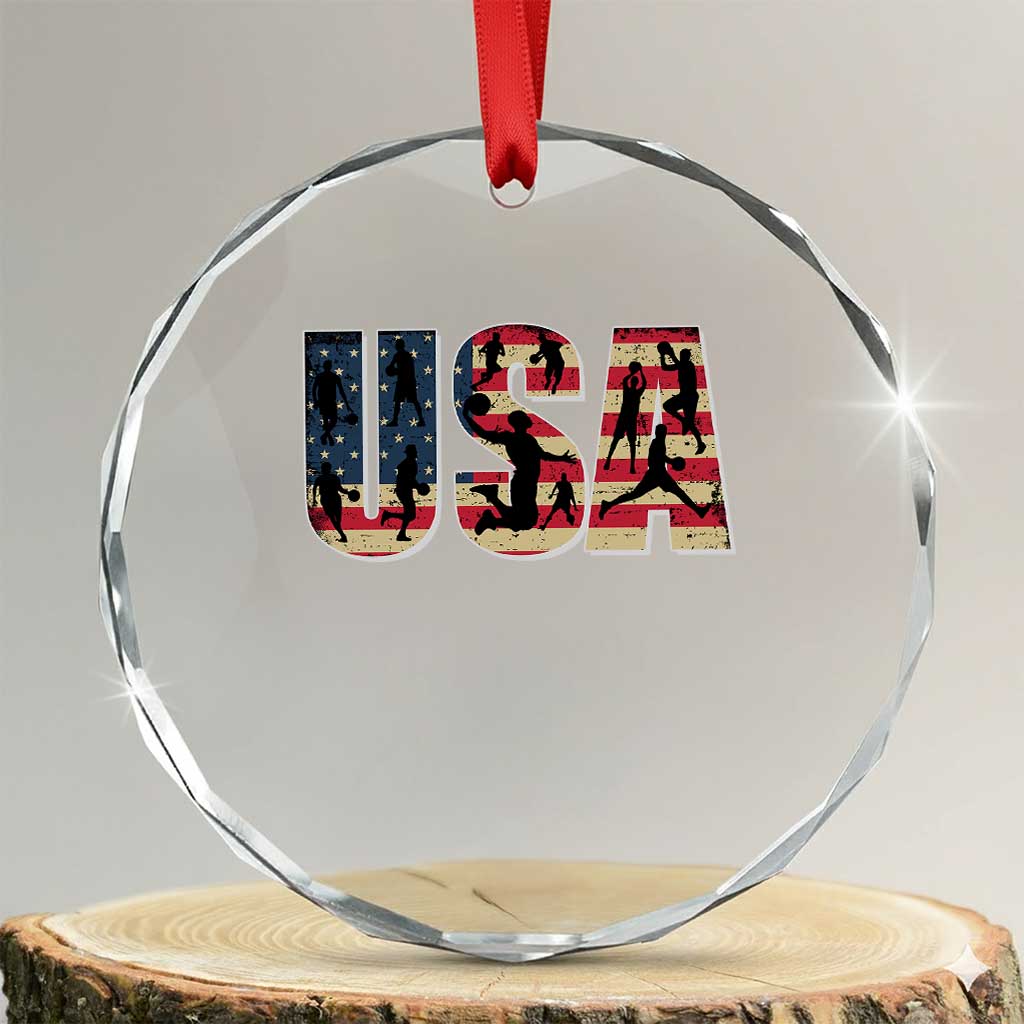 USA American Flag Basketball Crystal Glass Ornament For Sports Enthusiast TS02 Transparent Glass 3'' Circle Print Your Wear