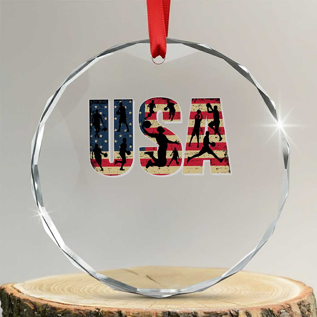 USA American Flag Basketball Crystal Glass Ornament For Sports Enthusiast TS02 Transparent Glass 3'' Circle Print Your Wear