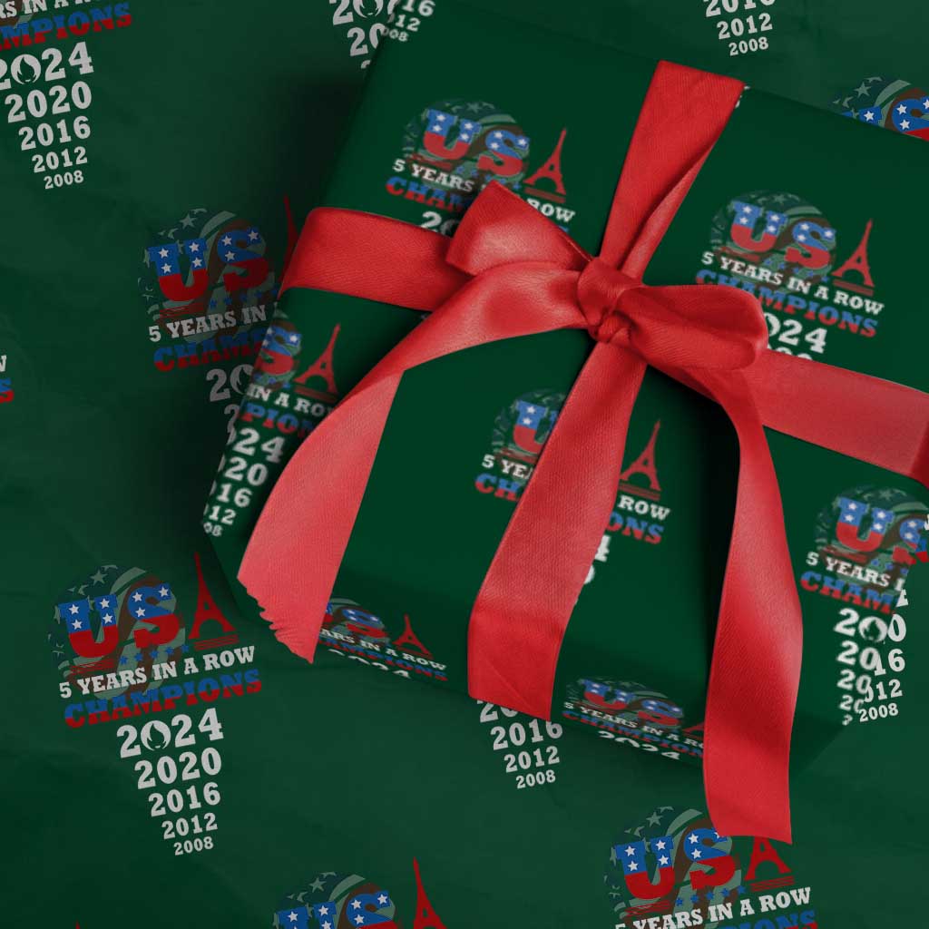 USA American Flag Basketball Wrapping Paper Roll 5 Years In A Row Champions 2024 TS02 Green Print Your Wear