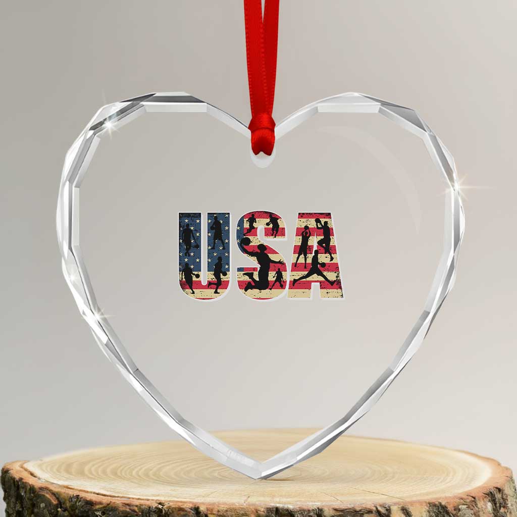 USA American Flag Basketball Heart Crystal Glass Ornament For Sports Enthusiast TS02 Transparent Glass 3'' Heart Print Your Wear