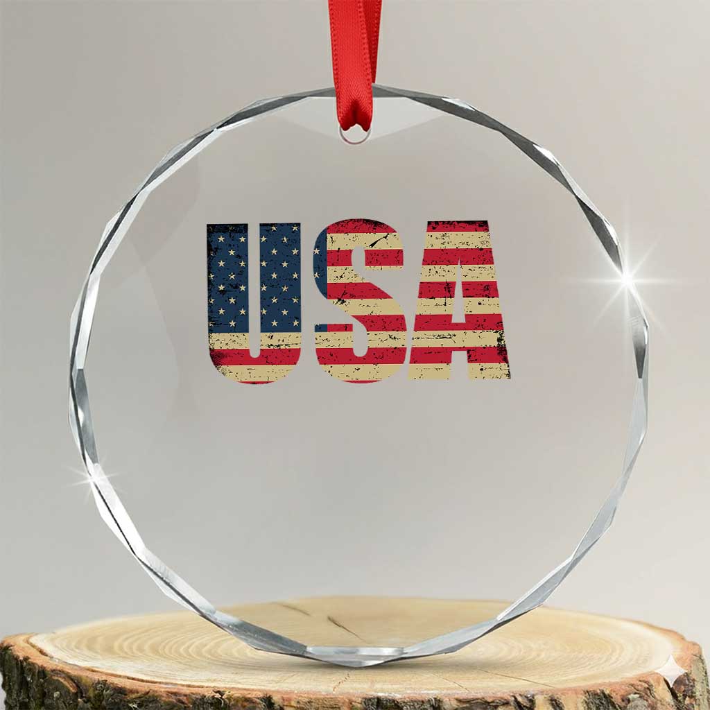 USA American Flag Crystal Glass Ornament Retro Vintage Patriotic TS02 Transparent Glass 3'' Circle Print Your Wear
