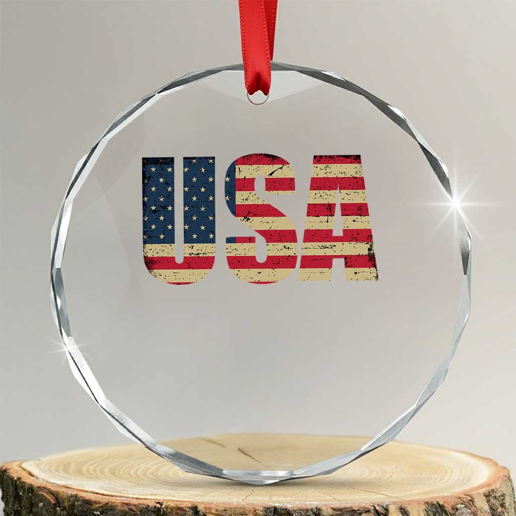 USA American Flag Crystal Glass Ornament Retro Vintage Patriotic TS02 Transparent Glass 3'' Circle Print Your Wear