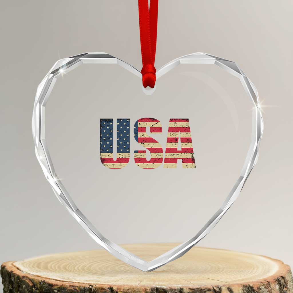 USA American Flag Heart Crystal Glass Ornament Retro Vintage Patriotic TS02 Transparent Glass 3'' Heart Print Your Wear