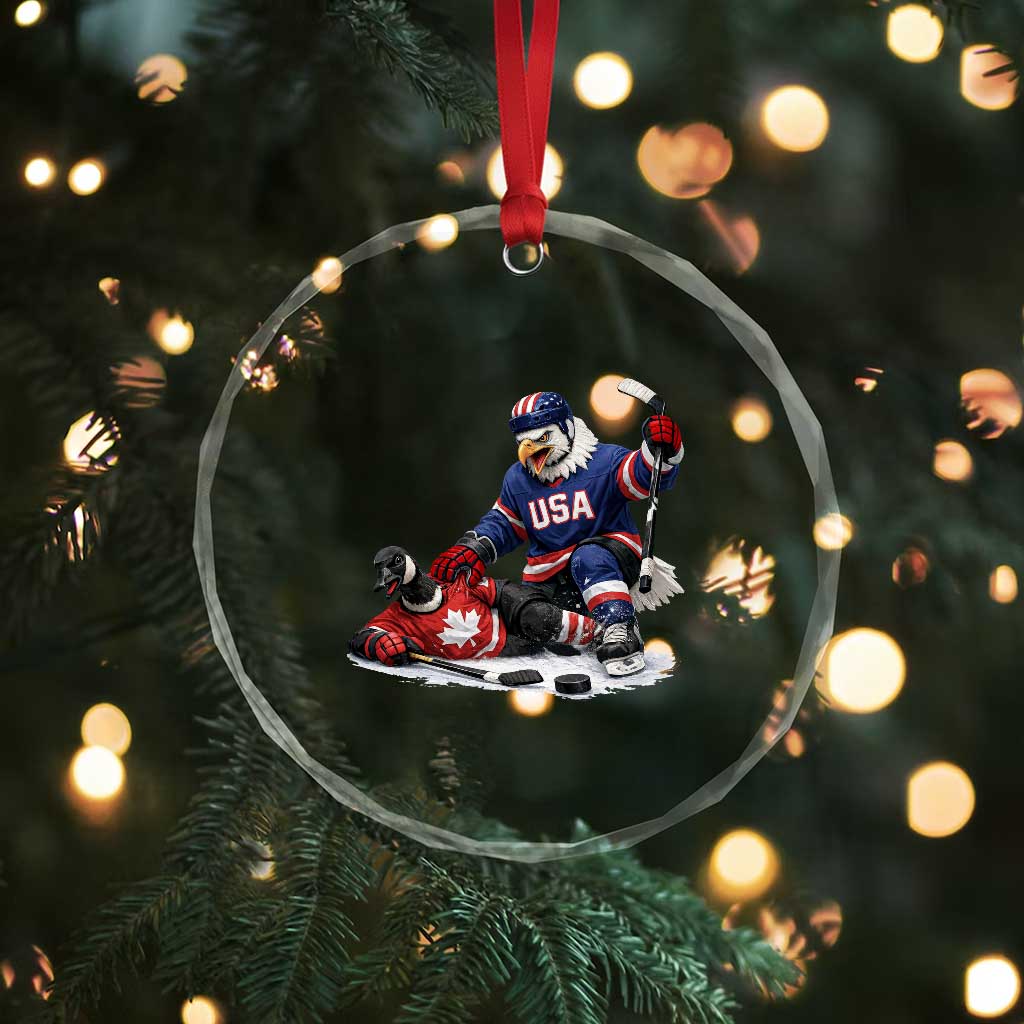 USA Eagle Vs Canada Loon Rivalry Graphic Crystal Glass Ornament Funny Sports Fan Ice Hockey Game Day Supporter TS02 Print Your Wear