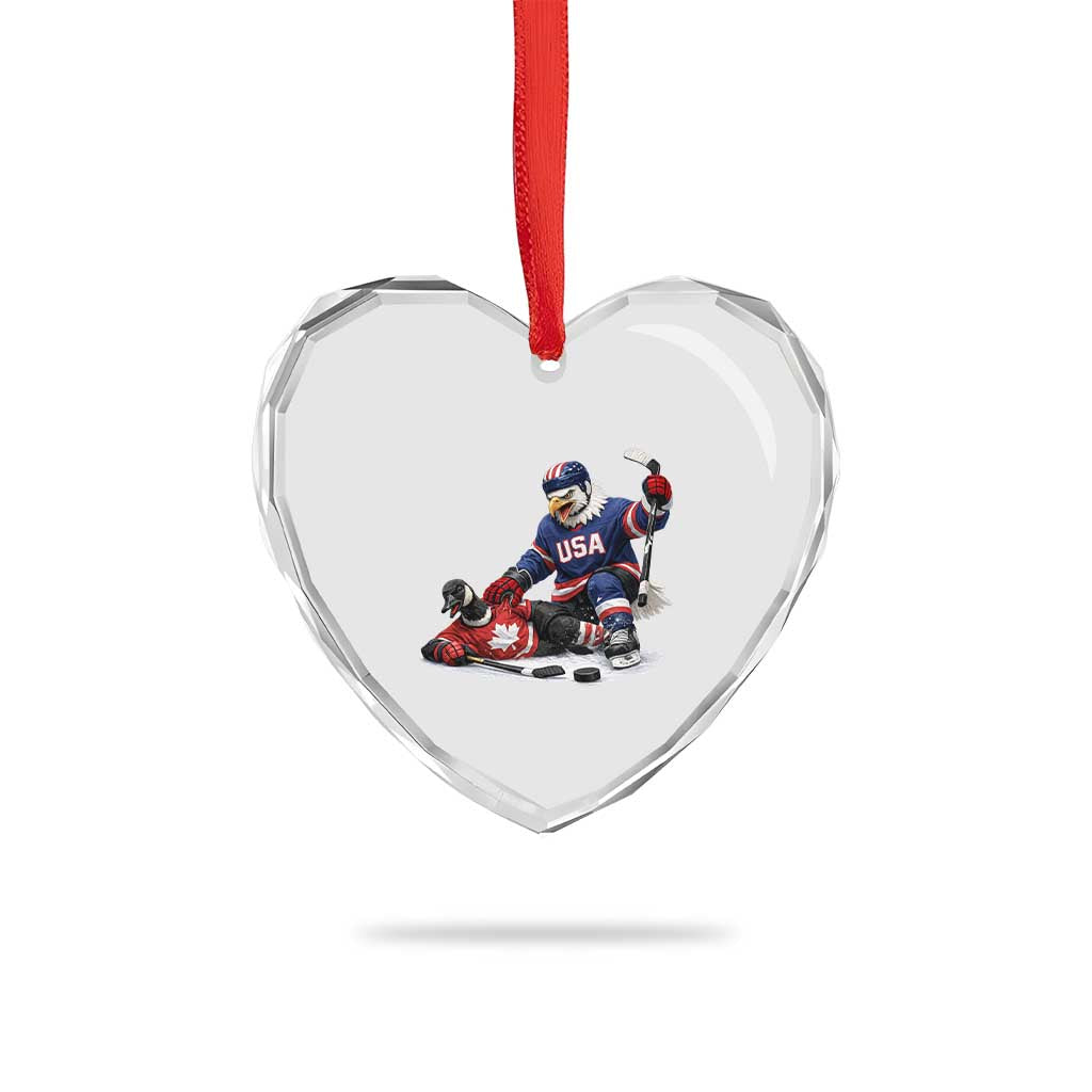 USA Eagle Vs Canada Loon Rivalry Graphic Heart Crystal Glass Ornament Funny Sports Fan Ice Hockey Game Day Supporter TS02 Print Your Wear