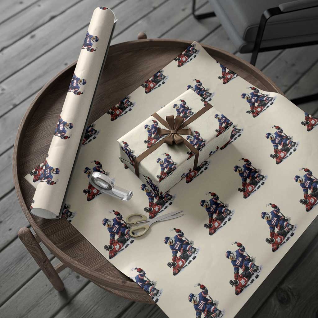 USA Eagle Vs Canada Loon Rivalry Graphic Wrapping Paper Roll Funny Sports Fan Ice Hockey Game Day Supporter TS02 Beige Print Your Wear