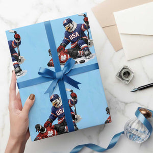 USA Eagle Vs Canada Loon Rivalry Graphic Wrapping Paper Roll Funny Sports Fan Ice Hockey Game Day Supporter TS02 Light Blue Print Your Wear