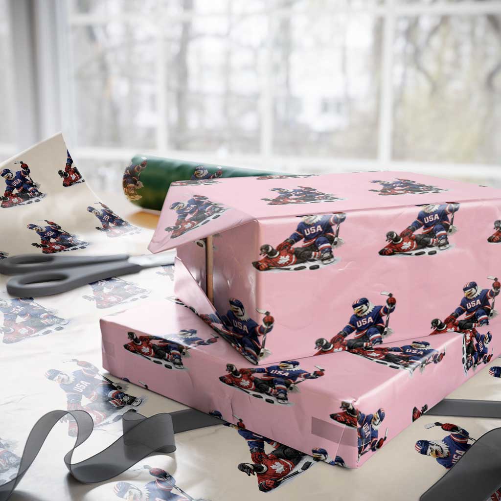 USA Eagle Vs Canada Loon Rivalry Graphic Wrapping Paper Roll Funny Sports Fan Ice Hockey Game Day Supporter TS02 Light Pink Print Your Wear
