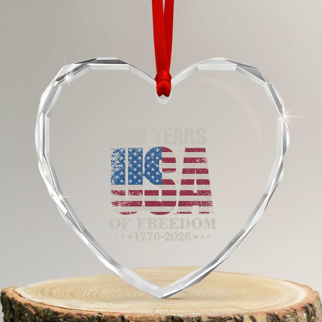 USA Flag 250 Years of Freedom Heart Crystal Glass Ornament Vintage Patriotic 1776 to 2026 Semiquincentennial TS02 Transparent Glass 3'' Heart Print Your Wear