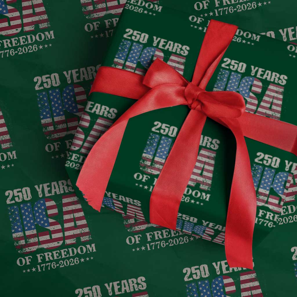 USA Flag 250 Years of Freedom Wrapping Paper Roll Vintage Patriotic 1776 to 2026 Semiquincentennial TS02 Green Print Your Wear