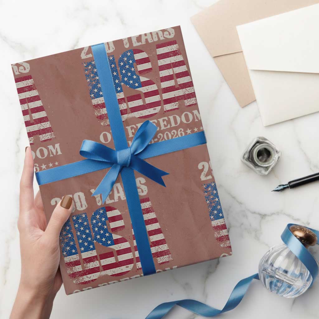 USA Flag 250 Years of Freedom Wrapping Paper Roll Vintage Patriotic 1776 to 2026 Semiquincentennial TS02 Mocha Print Your Wear
