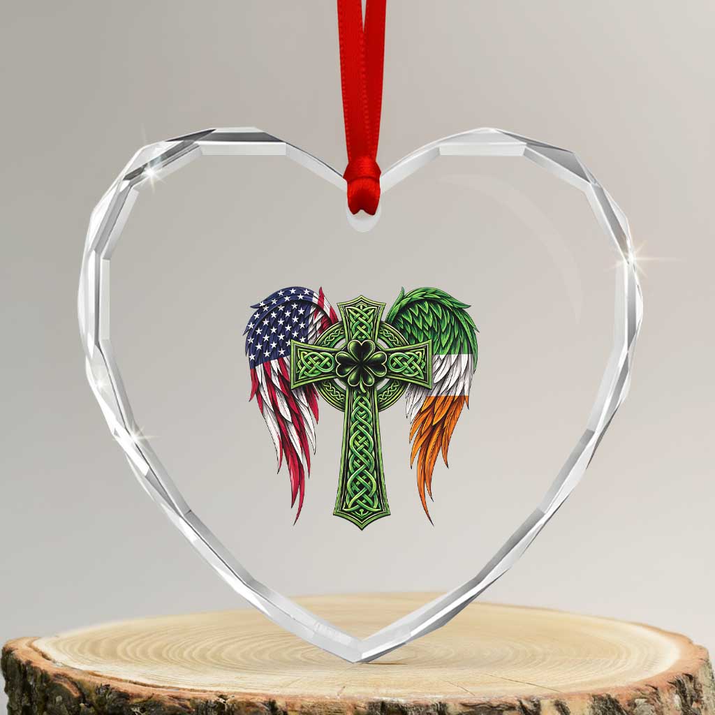USA Flag Celtic Cross Irish American Heart Crystal Glass Ornament St Patricks Day Gift TS12 Transparent Glass 3'' Heart Print Your Wear