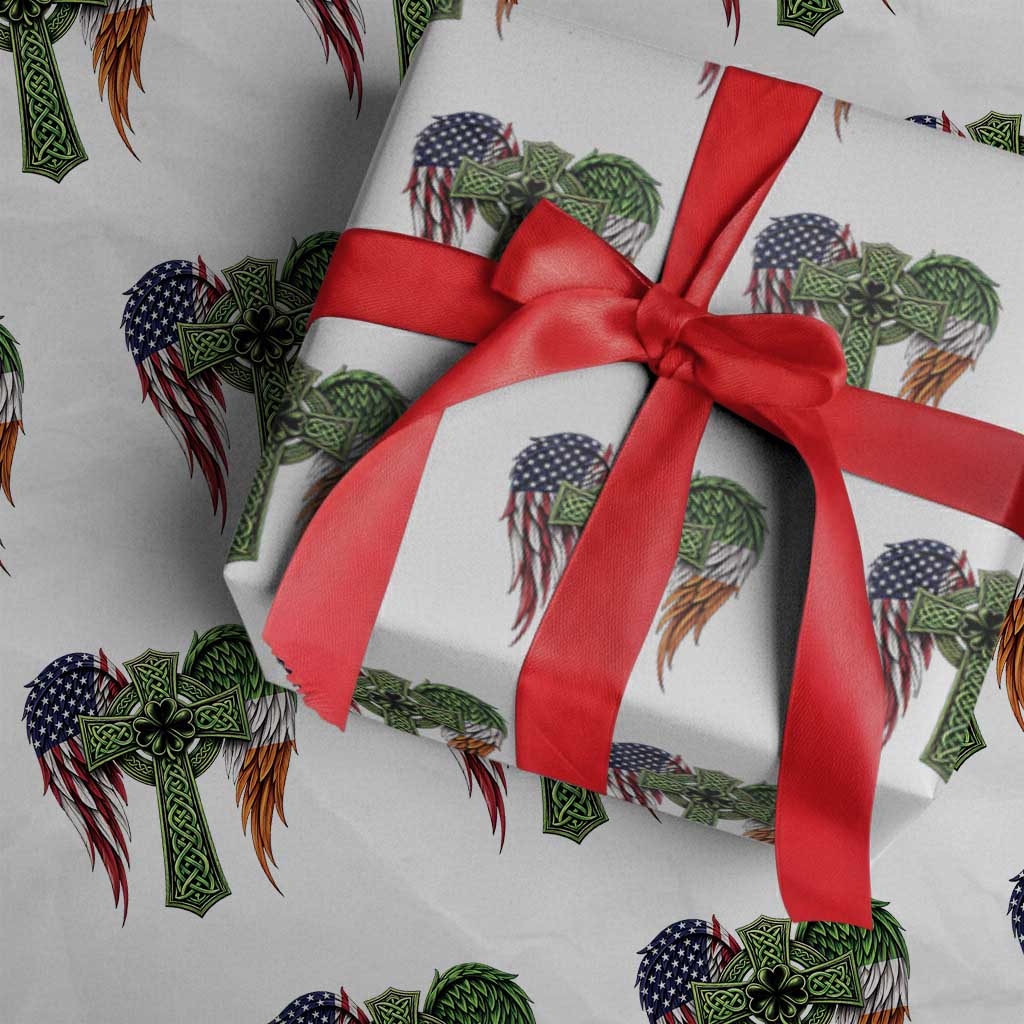 USA Flag Celtic Cross Irish American Wrapping Paper Roll St Patricks Day Gift TS12 White Print Your Wear