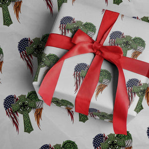 USA Flag Celtic Cross Irish American Wrapping Paper Roll St Patricks Day Gift TS12 White Print Your Wear