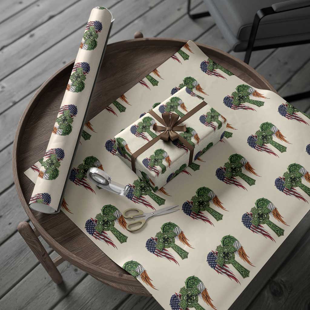 USA Flag Celtic Cross Irish American Wrapping Paper Roll St Patricks Day Gift TS12 Beige Print Your Wear