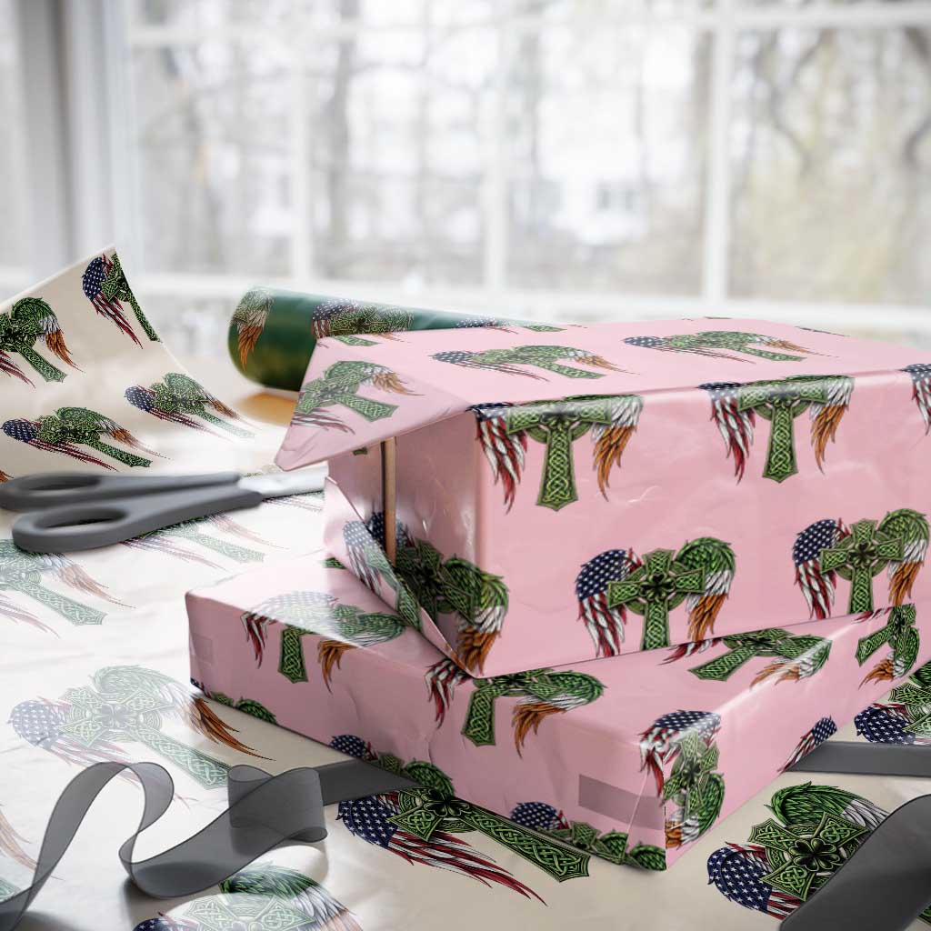 USA Flag Celtic Cross Irish American Wrapping Paper Roll St Patricks Day Gift TS12 Light Pink Print Your Wear