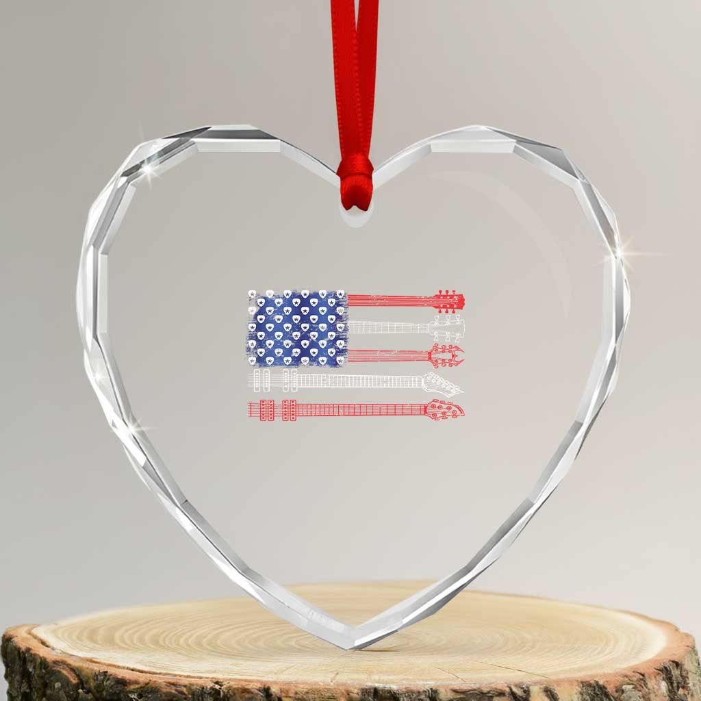 USA Flag Guitar Player Heart Crystal Glass Ornament 4th of July Musician Guitarist TS10 Transparent Glass 3'' Heart Print Your Wear