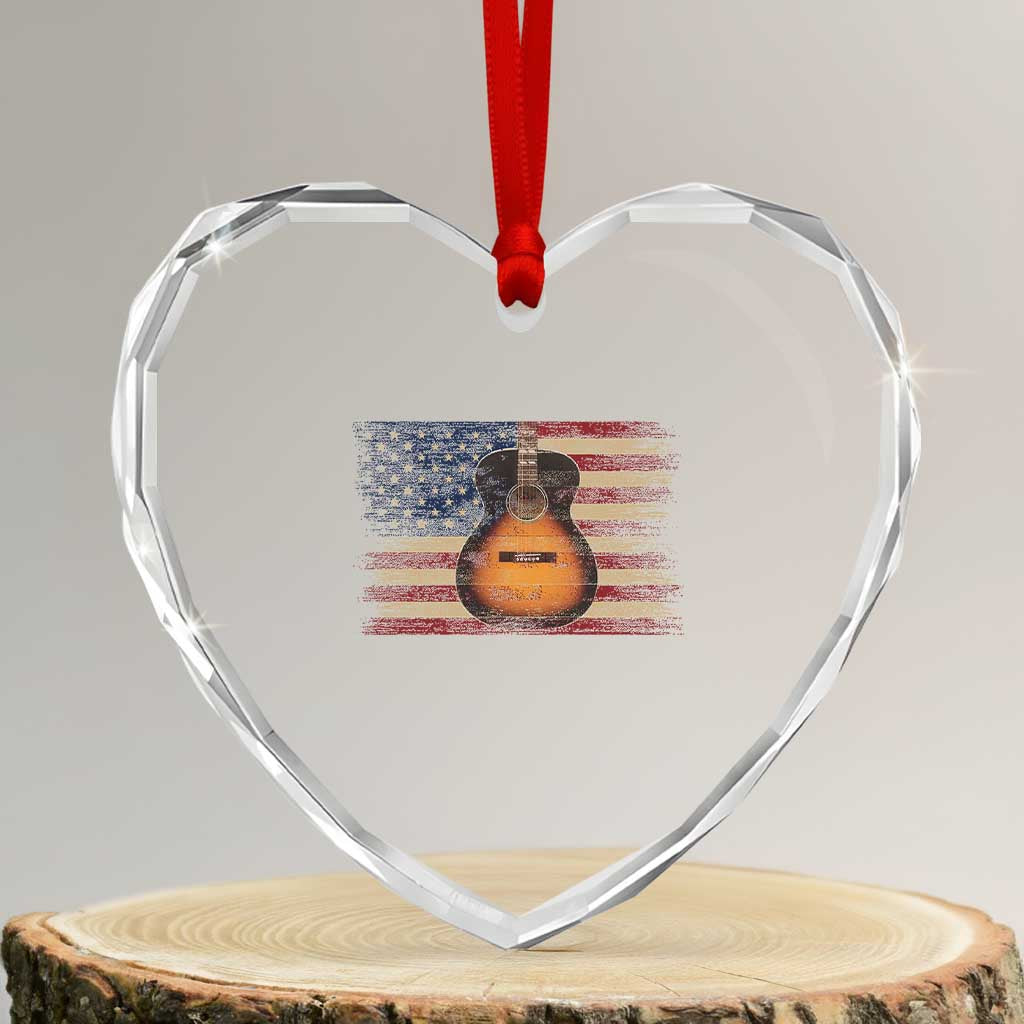USA Flag Guitar Player Heart Crystal Glass Ornament Retro 4th of July Musician Guitarist TS10 Transparent Glass 3'' Heart Print Your Wear
