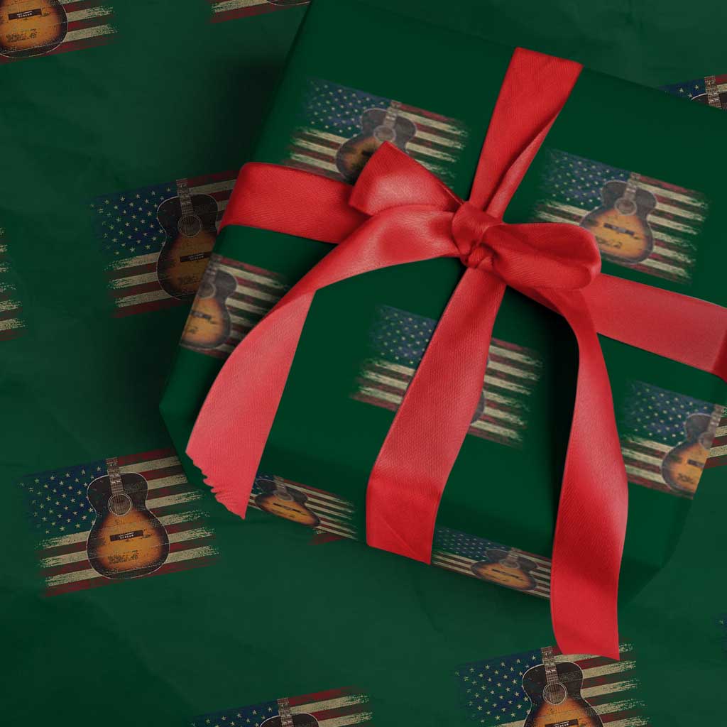 USA Flag Guitar Player Wrapping Paper Roll Retro 4th of July Musician Guitarist TS10 Green Print Your Wear