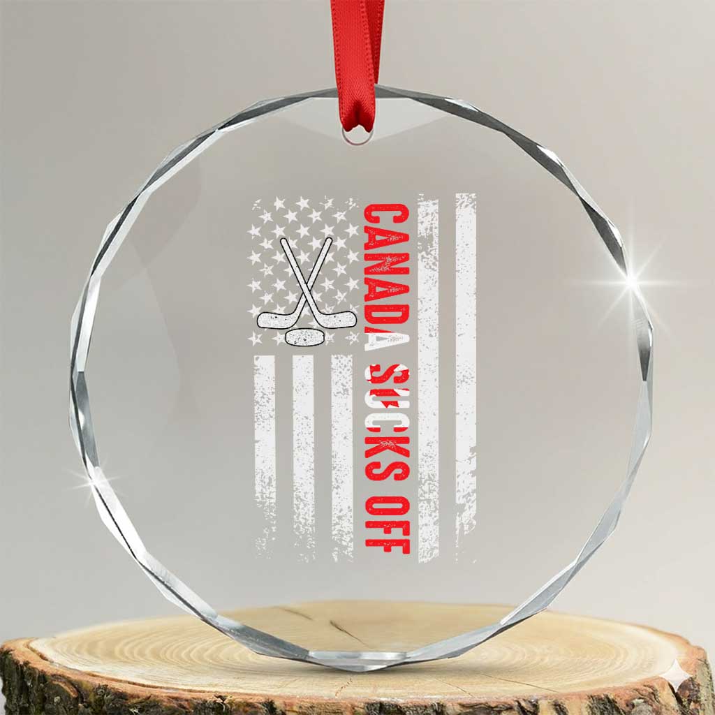 USA Flag Hockey Crystal Glass Ornament Funny Canada Sucks US EH American Flag TS02 Transparent Glass 3'' Circle Print Your Wear