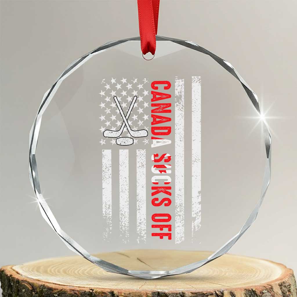 USA Flag Hockey Crystal Glass Ornament Funny Canada Sucks US EH American Flag TS02 Transparent Glass 3'' Circle Print Your Wear