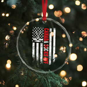 USA Flag Hockey Crystal Glass Ornament Funny Canada Sucks US EH American Flag - Print Your Wear