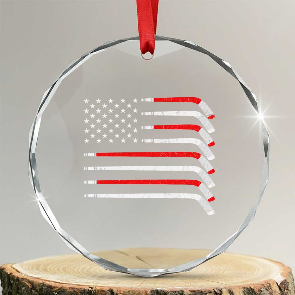 USA Flag Hockey Crystal Glass Ornament Patriotic Hockey Stick American Flags TS02 Transparent Glass 3'' Circle Print Your Wear