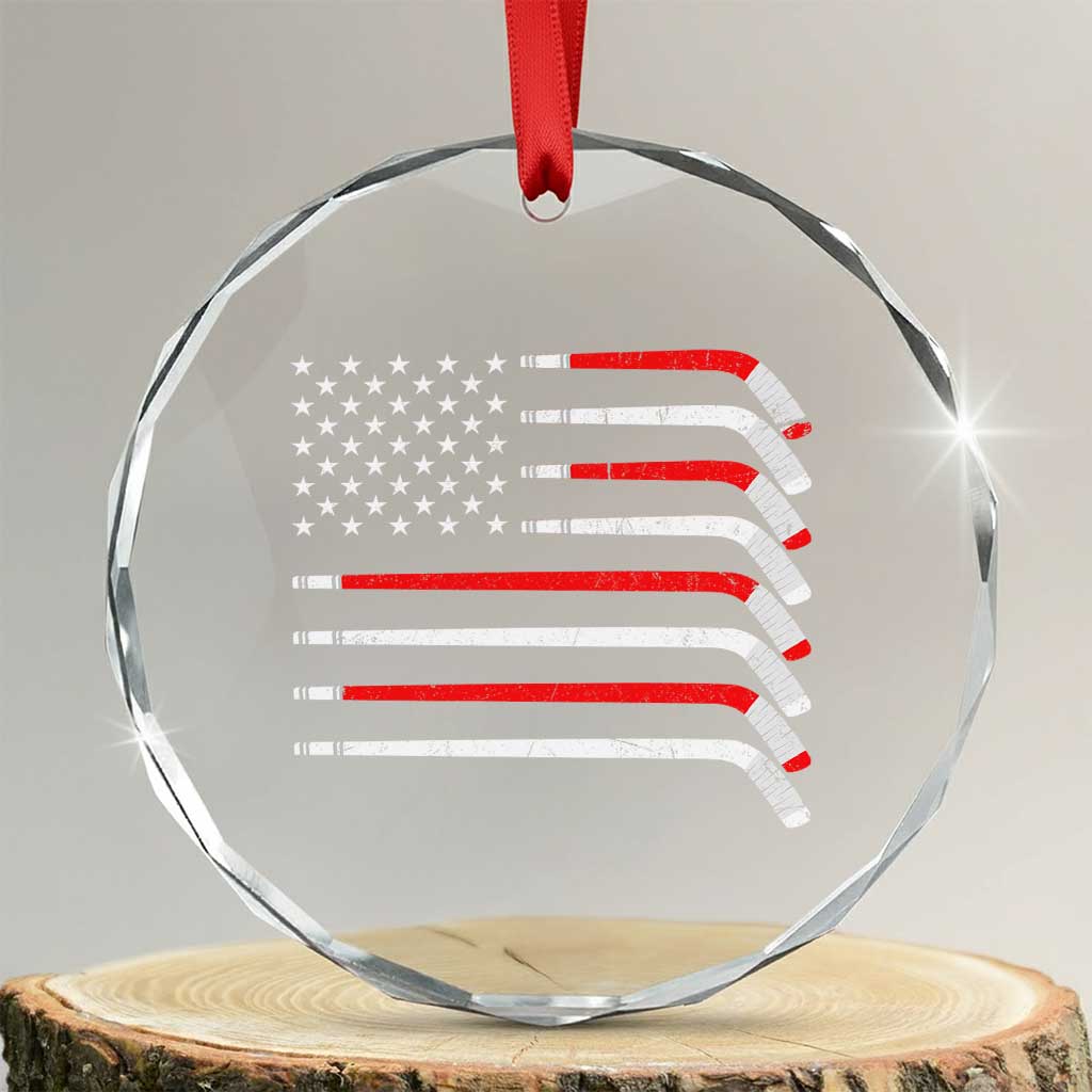 USA Flag Hockey Crystal Glass Ornament Patriotic Hockey Stick American Flags TS02 Transparent Glass 3'' Circle Print Your Wear