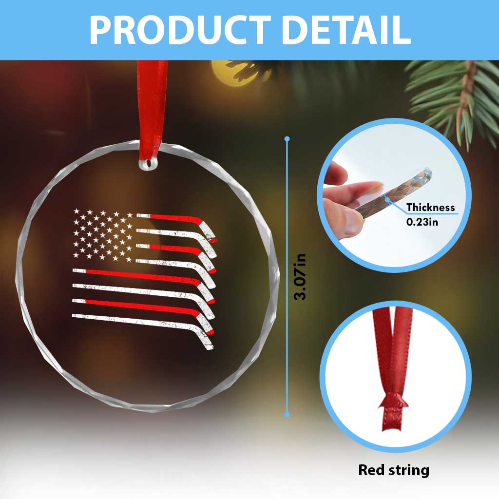 USA Flag Hockey Crystal Glass Ornament Patriotic Hockey Stick American Flags TS02 Print Your Wear