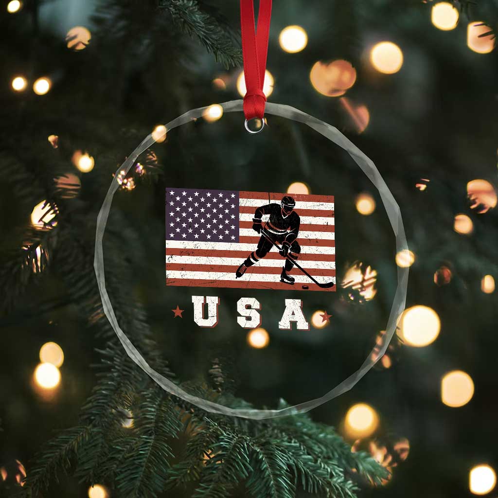 USA Flag Hockey Crystal Glass Ornament Patriotic Ice Hockey Player Retro Vintage TS02 Print Your Wear