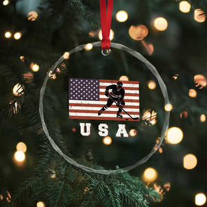 USA Flag Hockey Crystal Glass Ornament Patriotic Ice Hockey Player Retro Vintage TS02 Print Your Wear