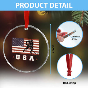 USA Flag Hockey Crystal Glass Ornament Patriotic Ice Hockey Player Retro Vintage TS02 Print Your Wear