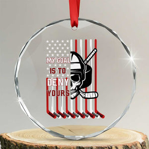 USA Flag Hockey Crystal Glass Ornament Skull Player My Goal Is To Deny Yours TS02 Transparent Glass 3'' Circle Print Your Wear