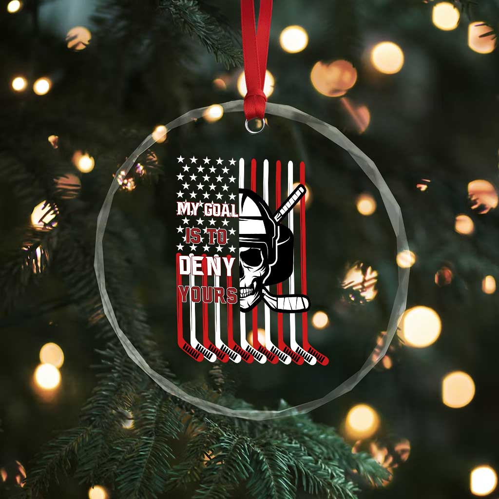 USA Flag Hockey Crystal Glass Ornament Skull Player My Goal Is To Deny Yours TS02 Print Your Wear