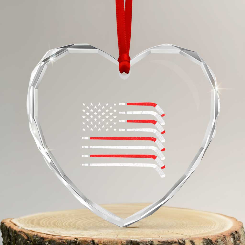 USA Flag Hockey Heart Crystal Glass Ornament Patriotic Hockey Stick American Flags TS02 Transparent Glass 3'' Heart Print Your Wear