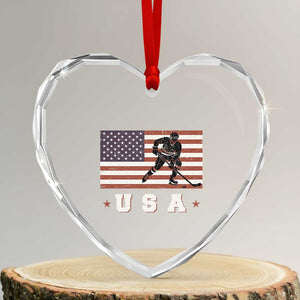 USA Flag Hockey Heart Crystal Glass Ornament Patriotic Ice Hockey Player Retro Vintage TS02 Transparent Glass 3'' Heart Print Your Wear