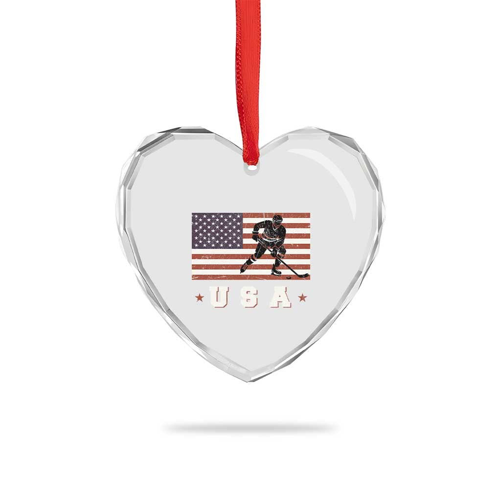 USA Flag Hockey Heart Crystal Glass Ornament Patriotic Ice Hockey Player Retro Vintage TS02 Print Your Wear