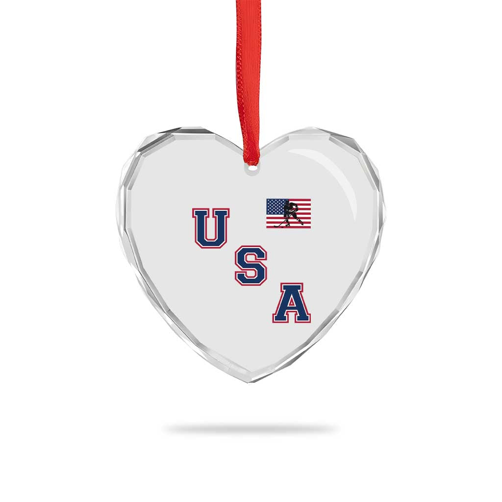 USA Flag Hockey Heart Crystal Glass Ornament Patriotic Ice Hockey Team Fan Vintage Throwback TS02 Print Your Wear