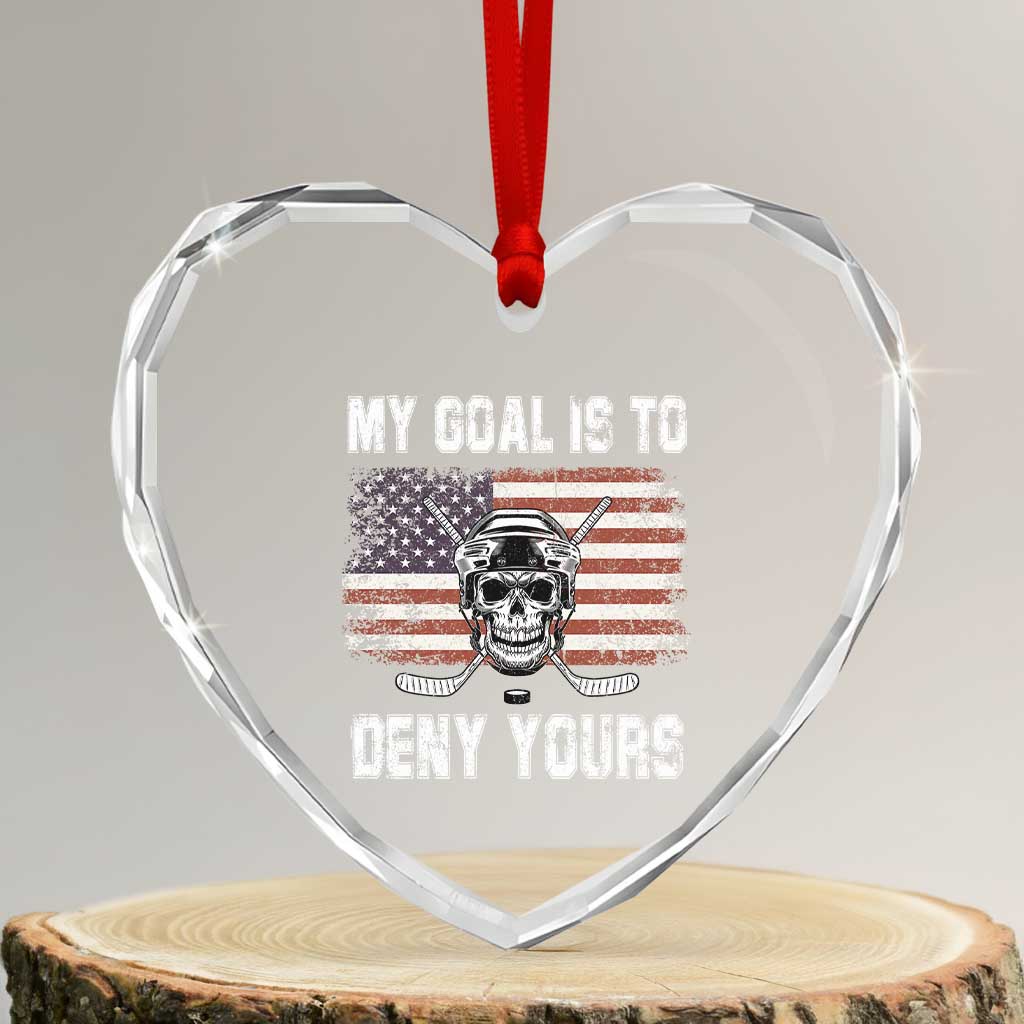 USA Flag Hockey Skull Heart Crystal Glass Ornament My Goal Is To Deny Yours TS02 Transparent Glass 3'' Heart Print Your Wear